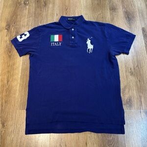 Polo by Ralph Lauren Navy Italy Crest Polo with White Pony